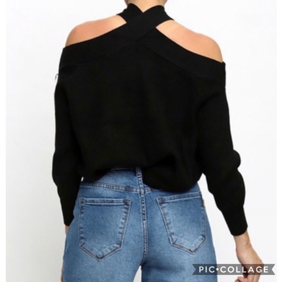 SALE!! Black Bare Shoulders Sweater - Picture 3 of 4